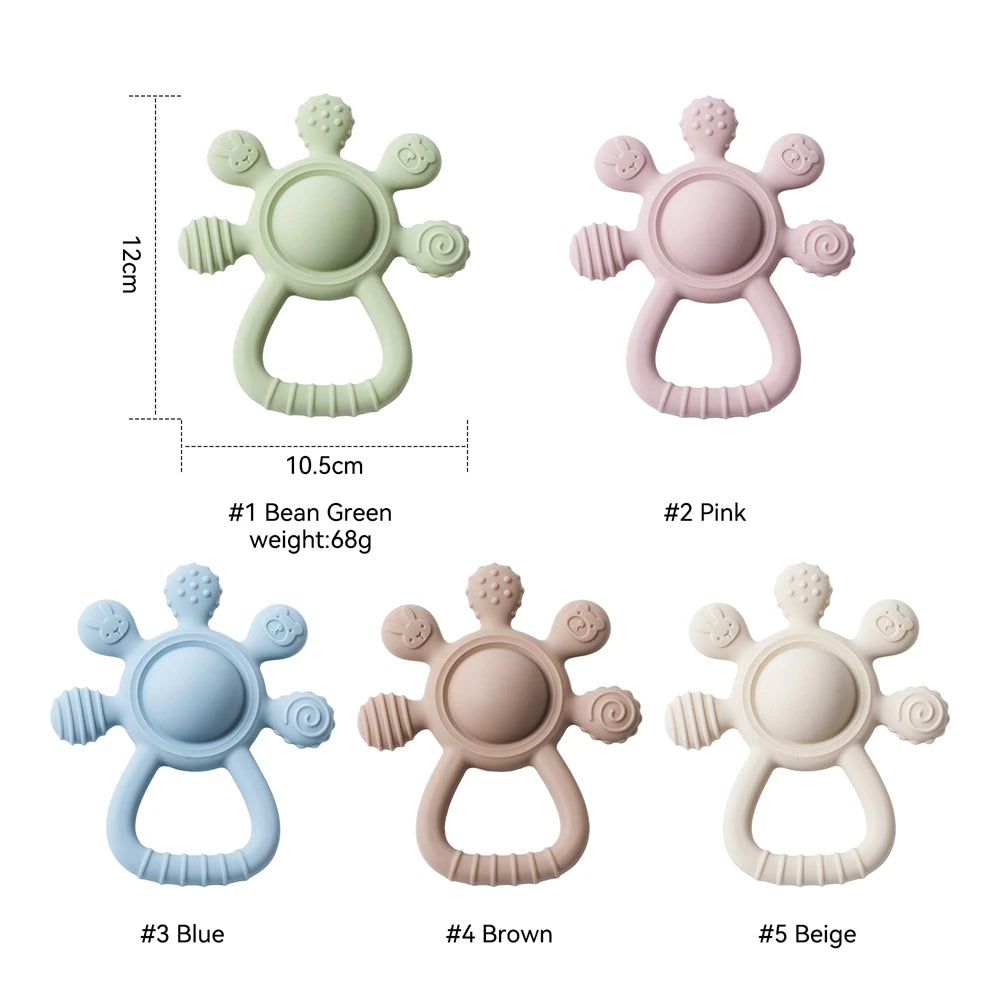 BPA Free Silicone Teether Food Grade Baby 0-12 Toys Teething Rattle Sensory Toys for Toddlers Silicone Hand Bell Soothing Toys