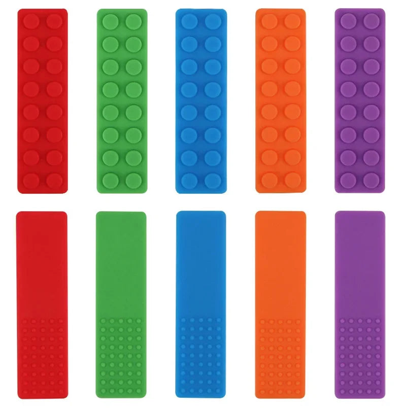 5PCS Brick Silicone Teether Baby Teething Toys Sensory Chewable Necklace BPA Free Silicone Food Grade Teether Oral Motor Tools