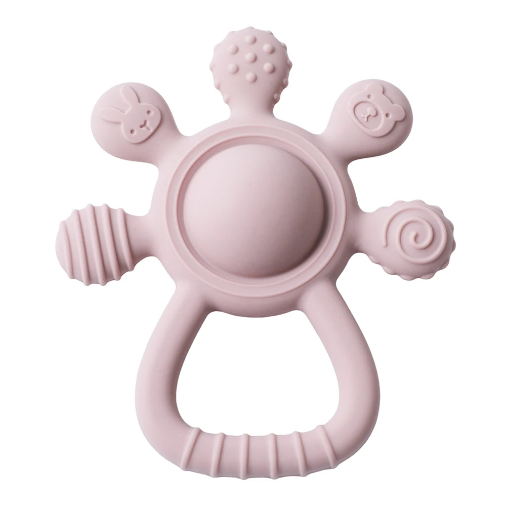 BPA Free Silicone Teether Food Grade Baby 0-12 Toys Teething Rattle Sensory Toys for Toddlers Silicone Hand Bell Soothing Toys