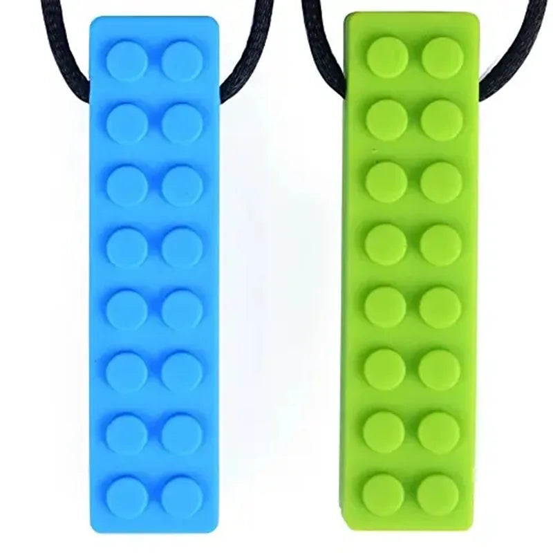 5PCS Brick Silicone Teether Baby Teething Toys Sensory Chewable Necklace BPA Free Silicone Food Grade Teether Oral Motor Tools