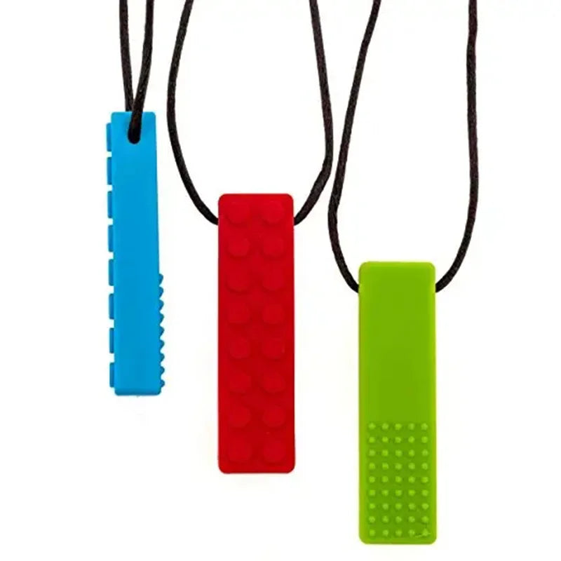 5PCS Brick Silicone Teether Baby Teething Toys Sensory Chewable Necklace BPA Free Silicone Food Grade Teether Oral Motor Tools