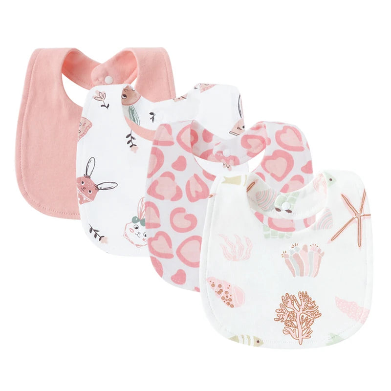 4Pcs Baby Bibs Burp Clothes Cartoon Newborn Saliva Towels for Girls Boys Cotton Kids Apron Infant Accessories Toddler Bibs Set