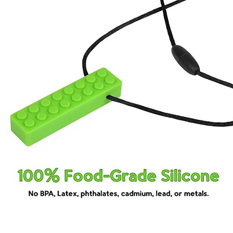 5PCS Brick Silicone Teether Baby Teething Toys Sensory Chewable Necklace BPA Free Silicone Food Grade Teether Oral Motor Tools