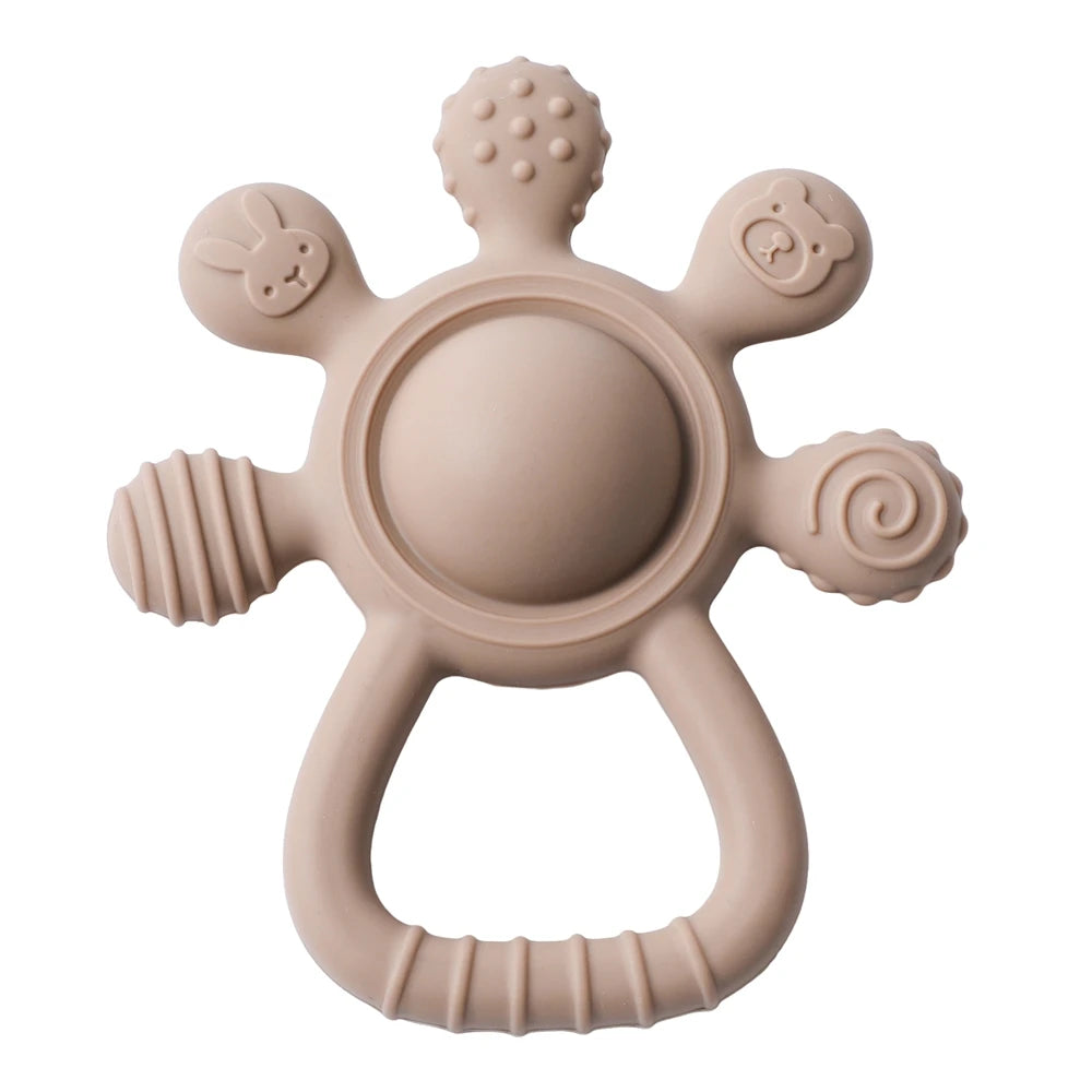 BPA Free Silicone Teether Food Grade Baby 0-12 Toys Teething Rattle Sensory Toys for Toddlers Silicone Hand Bell Soothing Toys